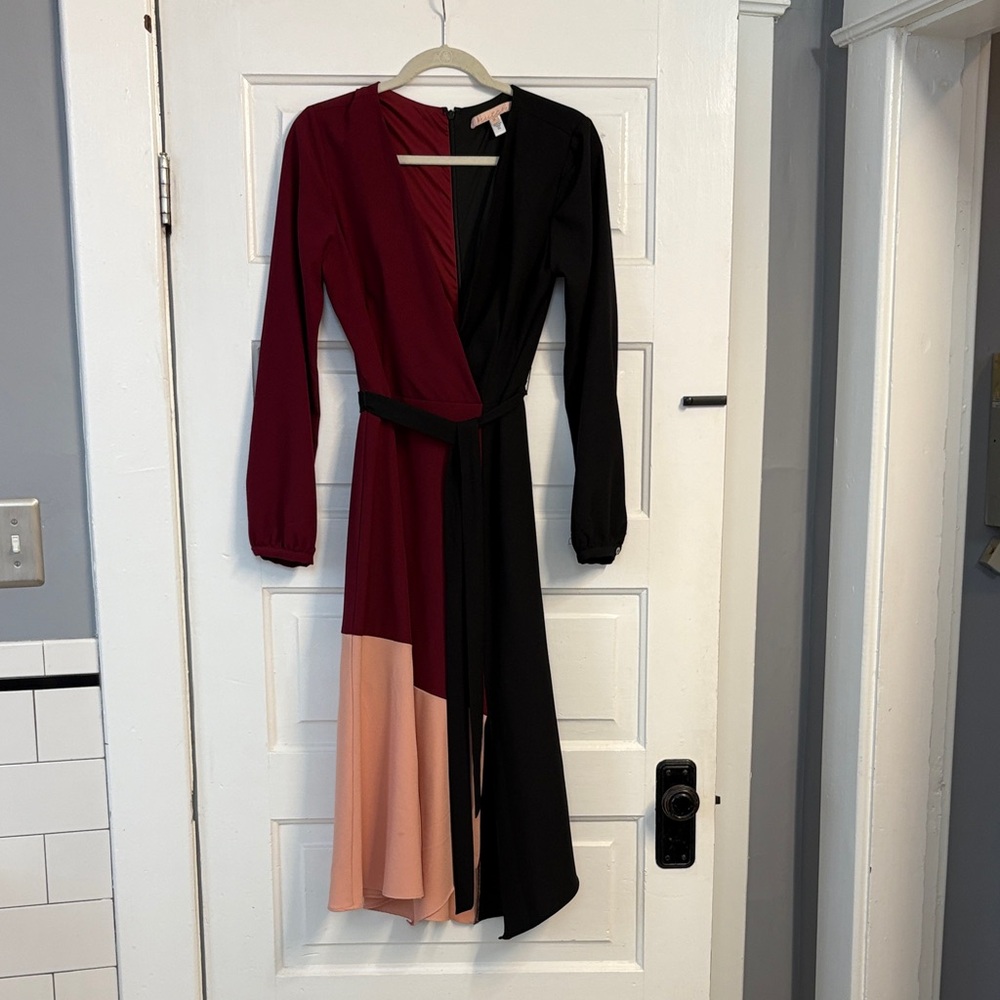 Hutch (Anthropologie) Burgundy and Black Long Sleeve Wrap Dress
